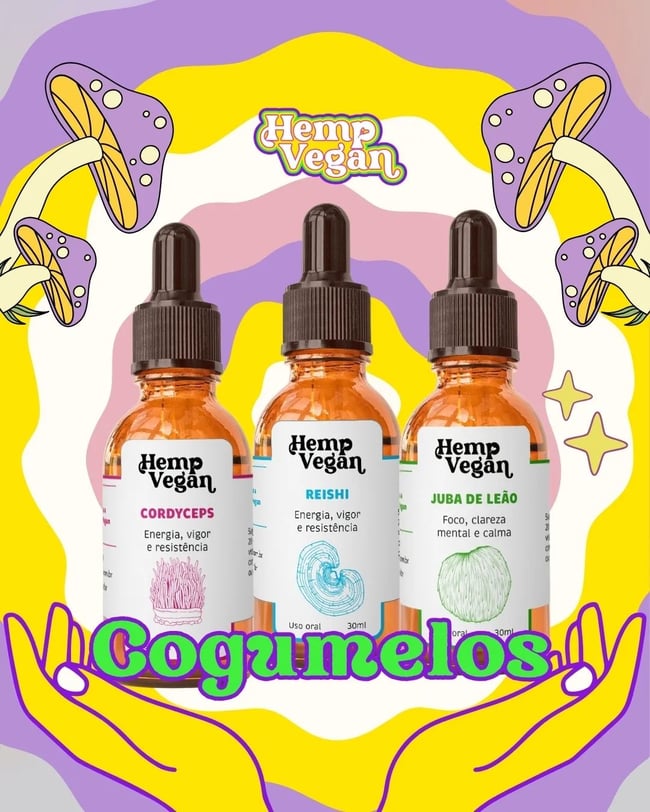 Óleo Extrato Cogumelo Hemp Vegan